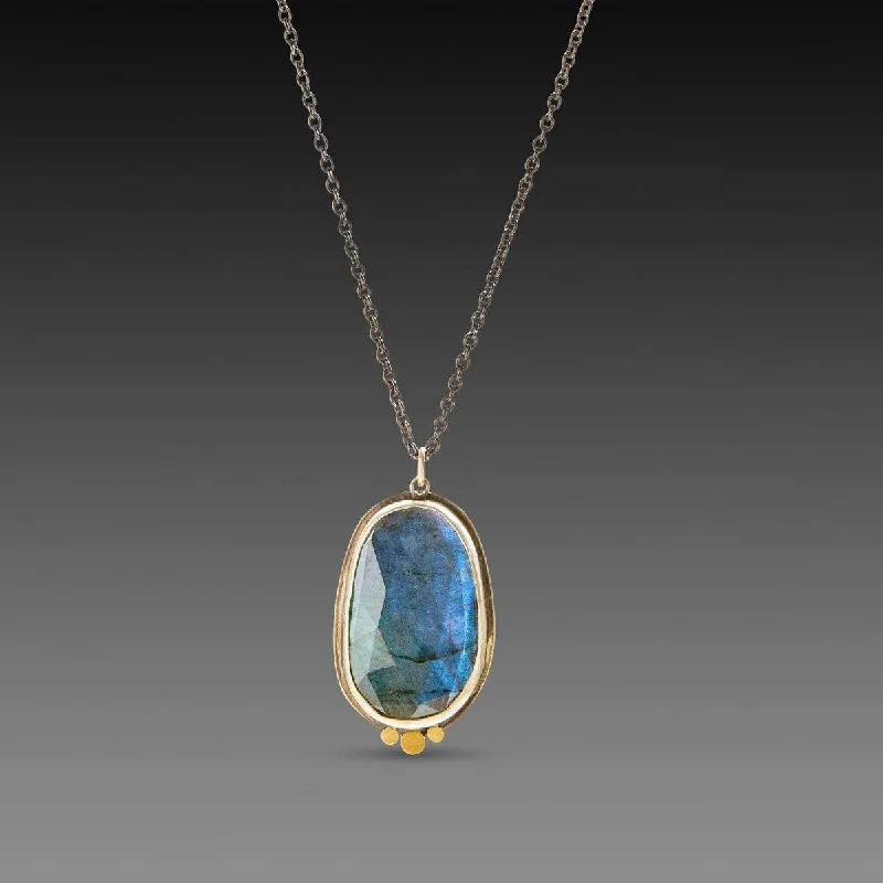 Custom Silver Bar Necklace-Labradorite Necklace with 22k Dots