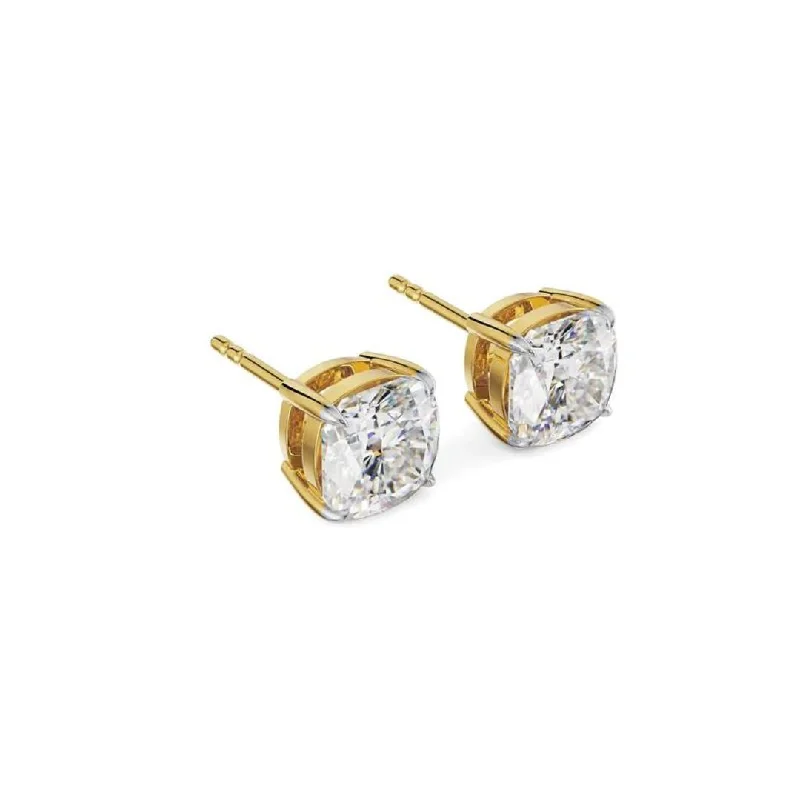 Shiny Stud Earrings-9K Gold Cushion Cut Lab Grown Diamond Classic Stud Earrings