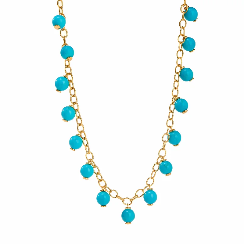 Simple Bar Pendant Necklace-Turquoise Fringe Bead Necklace