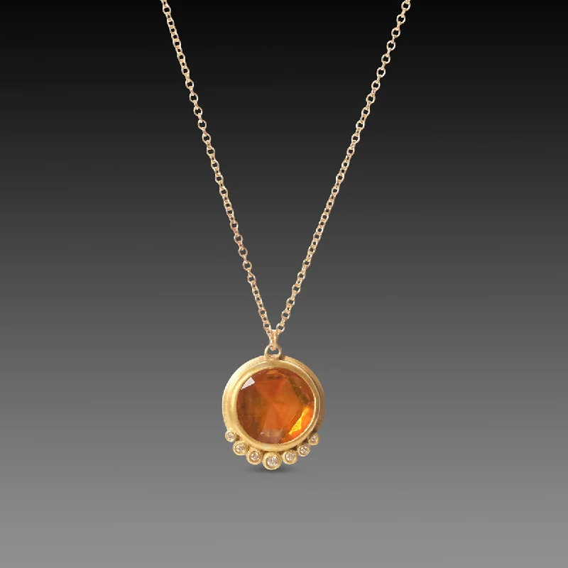 Pearl Cluster Necklace-Orange Sapphire Necklace with Diamond Arc