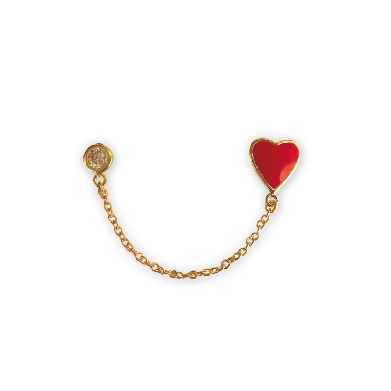 Elegant Drop Earrings-Red Heart Double Chain Stud Earrings