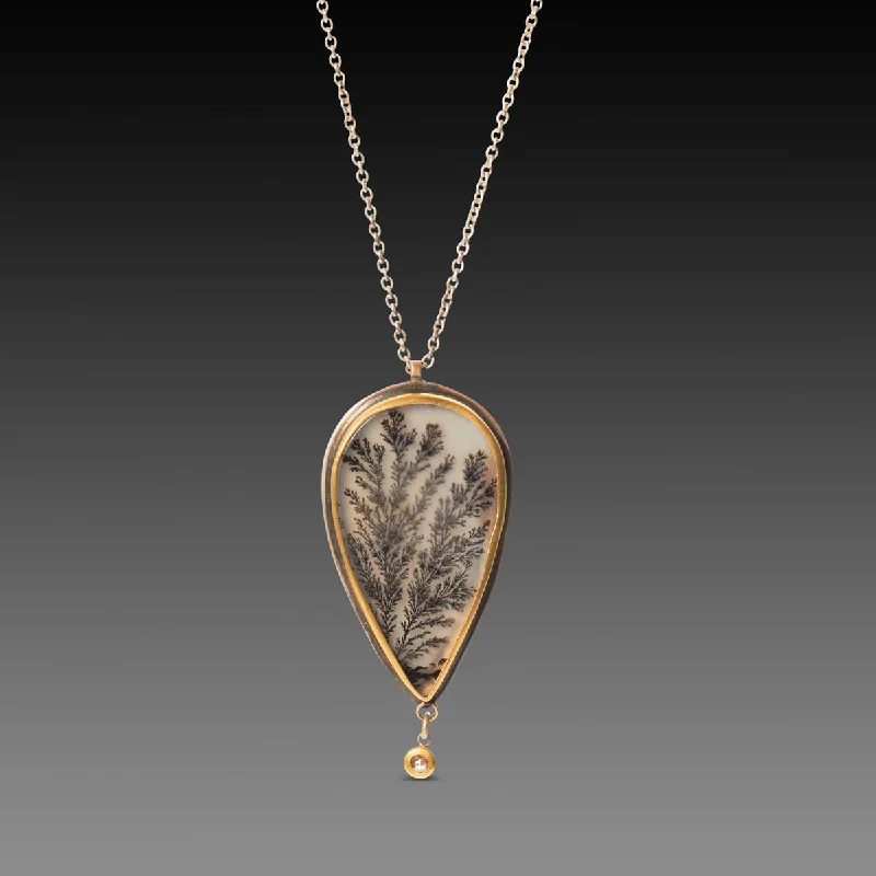 Moonstone Necklace-Dendritic Agate Teardrop Necklace