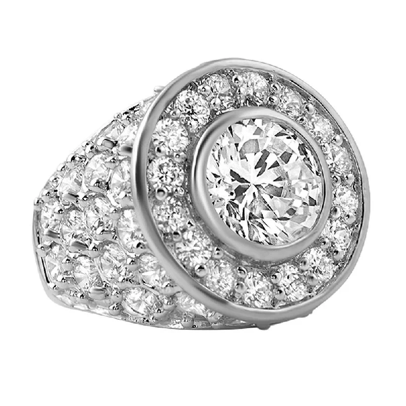 Engagement Ring with Side Stones-.925 Sterling Centerstone CZ Iced Out Ring