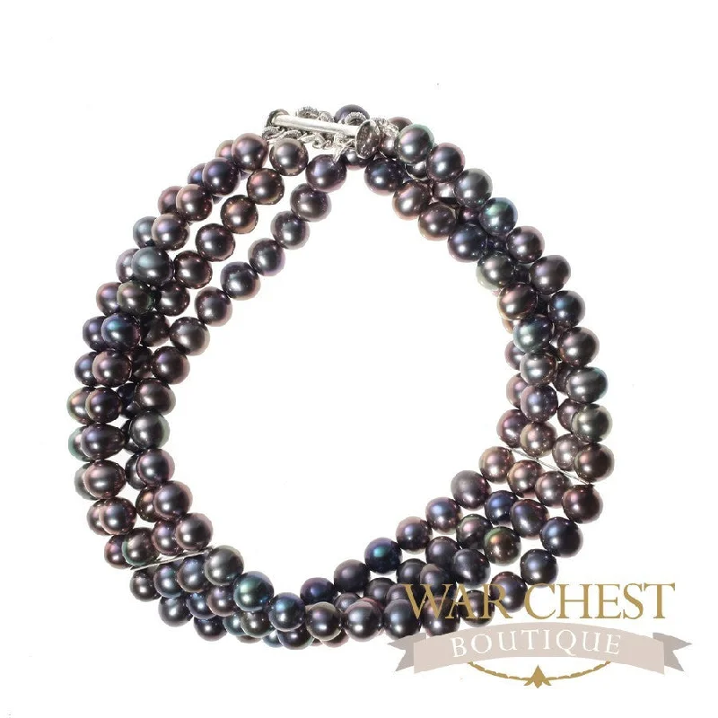 Fashionable Pearl Bracelet-Four Strand Stayed Black Pearl Bracelet