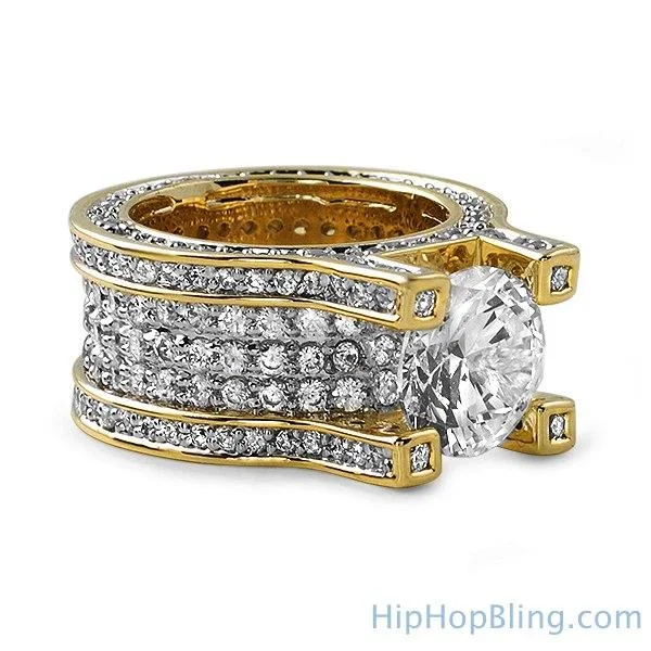 Infinity Ring for Women-Gold Baller Solitaire Eternity Iced Out Ring