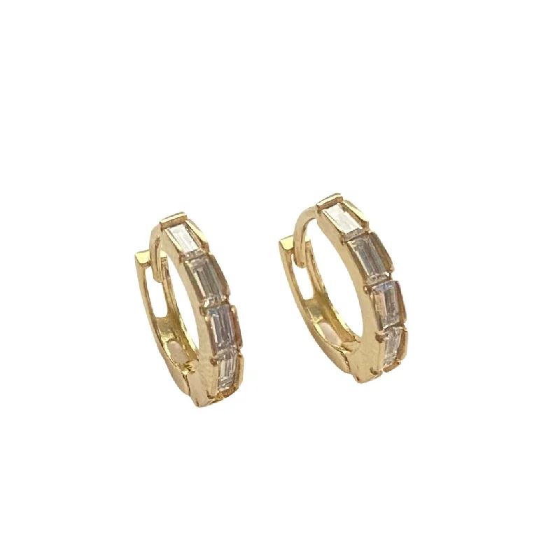 Fancy Gold Earrings-Haggy Baguette Huggies