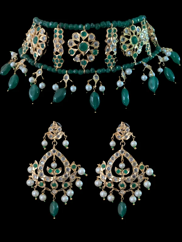 Elegant Dangly Earrings-C1 Himah green choker with earrings (READY TO SHIP )