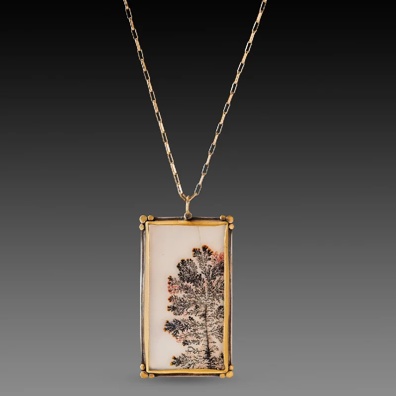 Elegant Gold Necklace-Dendritic Agate Necklace with Paperclip Chain