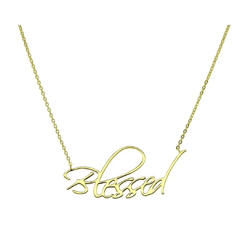 Geometric Crystal Necklace-"BLESSED" Gold Plated Necklace