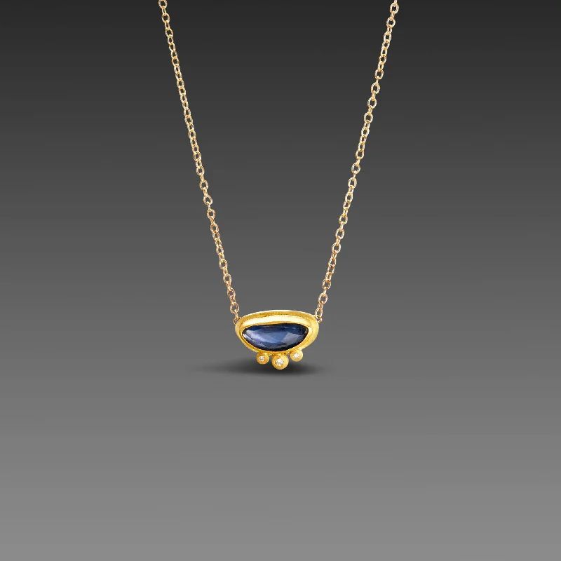 Handmade Gemstone Necklace-Floating Sapphire Necklace with Diamonds