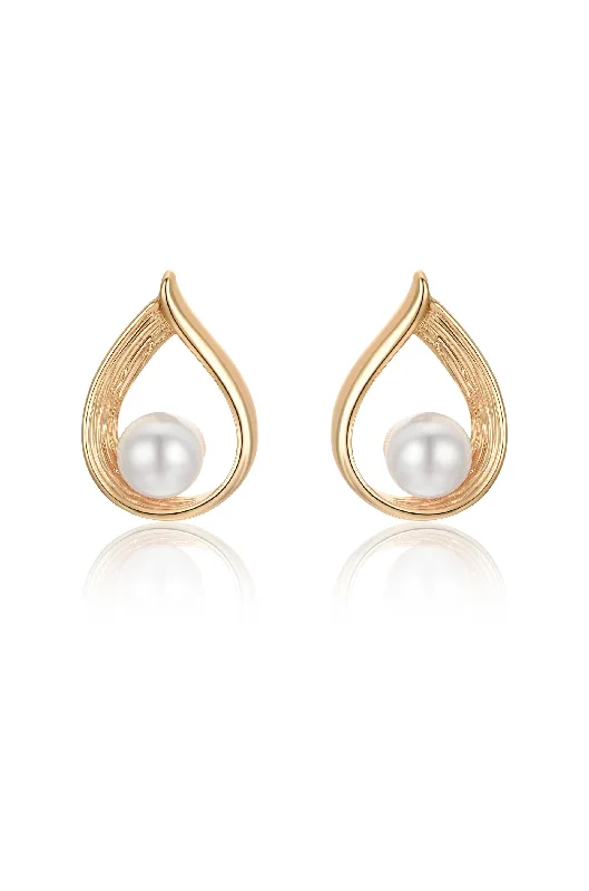 Geometric Dangle Earrings-Golden Teardrop and Pearl Earrings