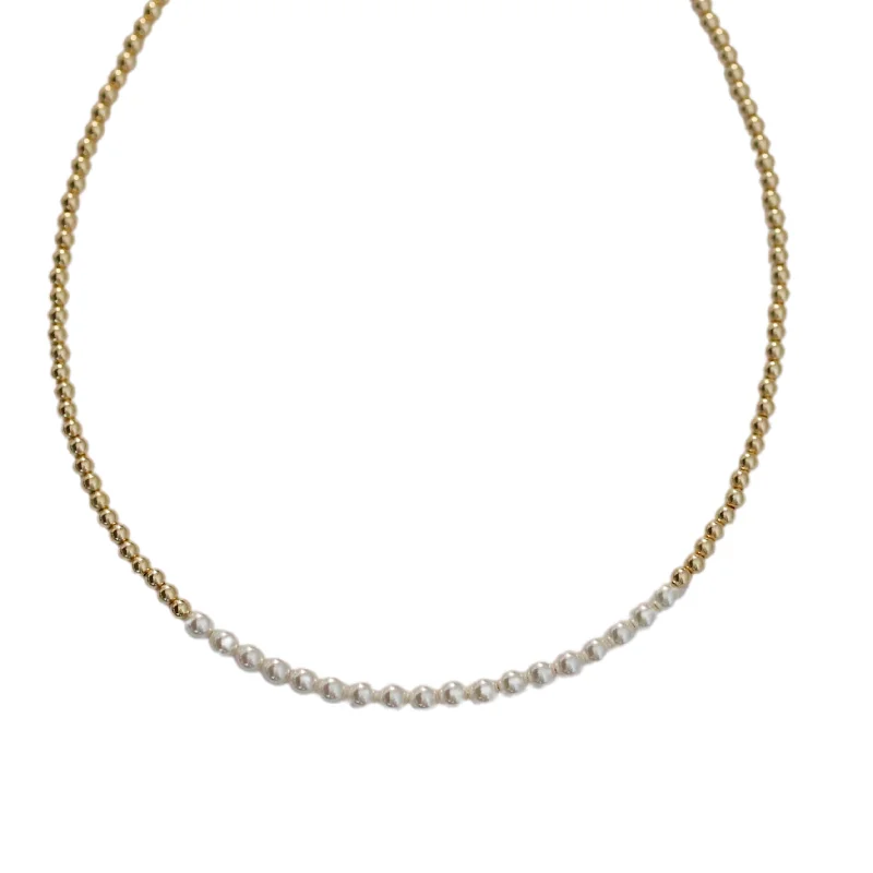 Adjustable Silver Necklace-"COLETTE" 14k gold-filled & pearl beaded Choker/Necklace