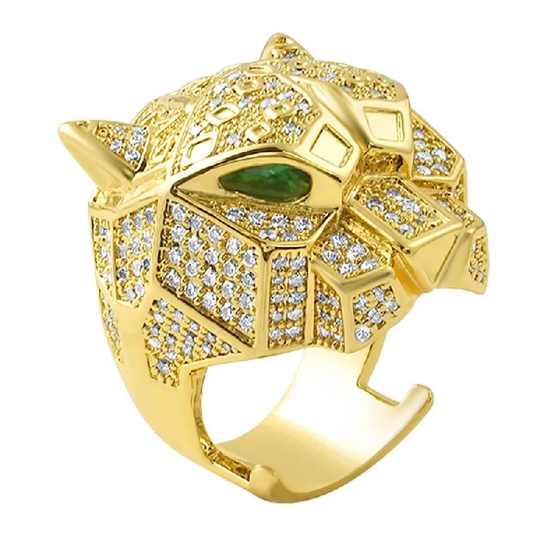 Birthstone Ring for Women-3D Tiger Micro Pave Gold Bling Bling Ring