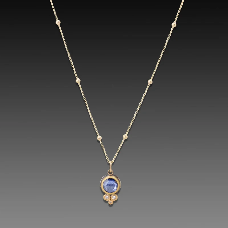 Pearl Charm Necklace-Sapphire Necklace with Diamond Trio