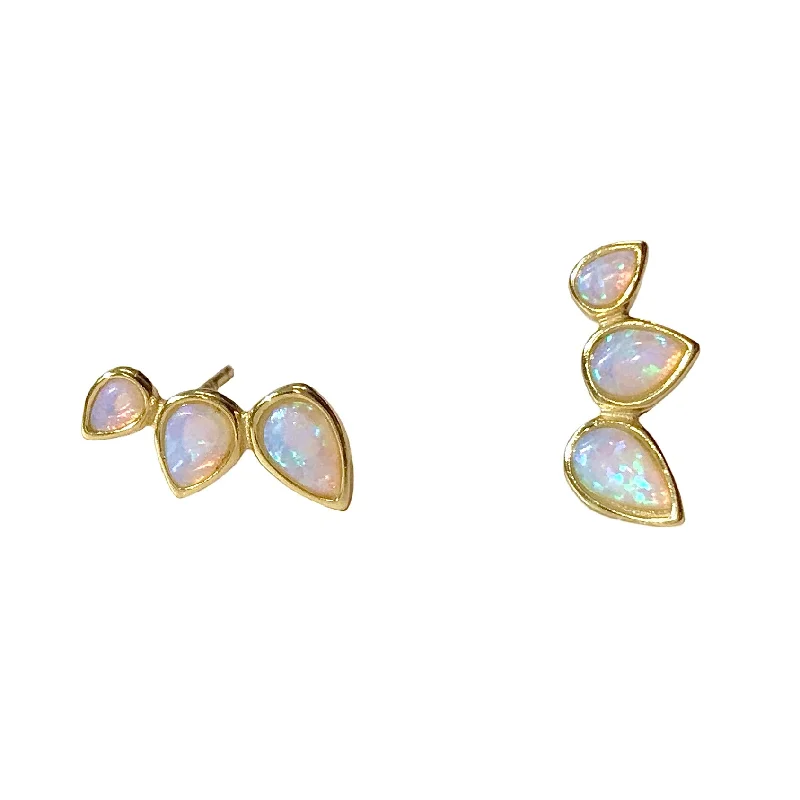 Stud Earrings for Bridesmaids-Opaline Blue Opal Teardrop Crawler Studs