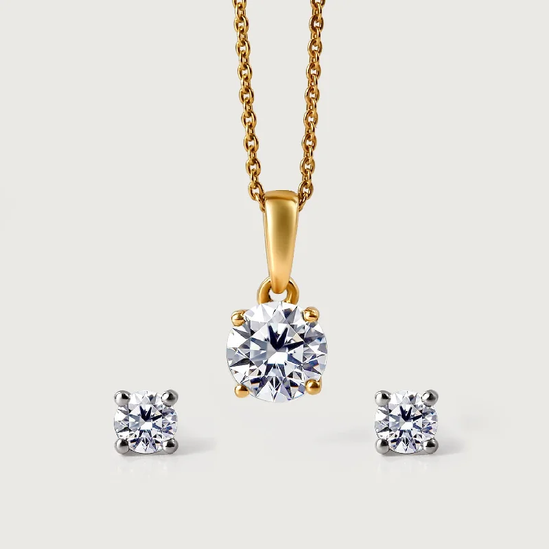 Classic Diamond Earrings-9K Gold Lab Grown Diamond Classic Stud Earrings + Lab Grown Diamond Pendant in 9K Gold