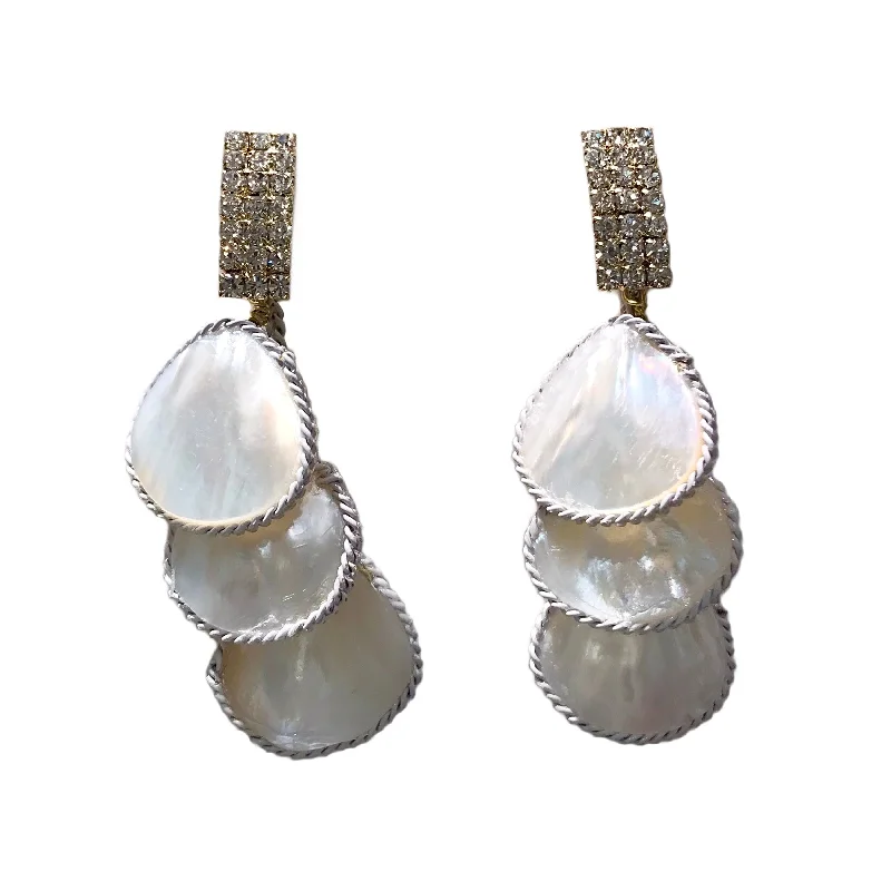 Diamond Hoop Earrings-Mother of Pearl Disc Drop Statement Earrings