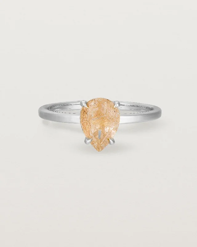 Pear Shaped Diamond Ring-Una Pear Solitaire | Rutilated Quartz