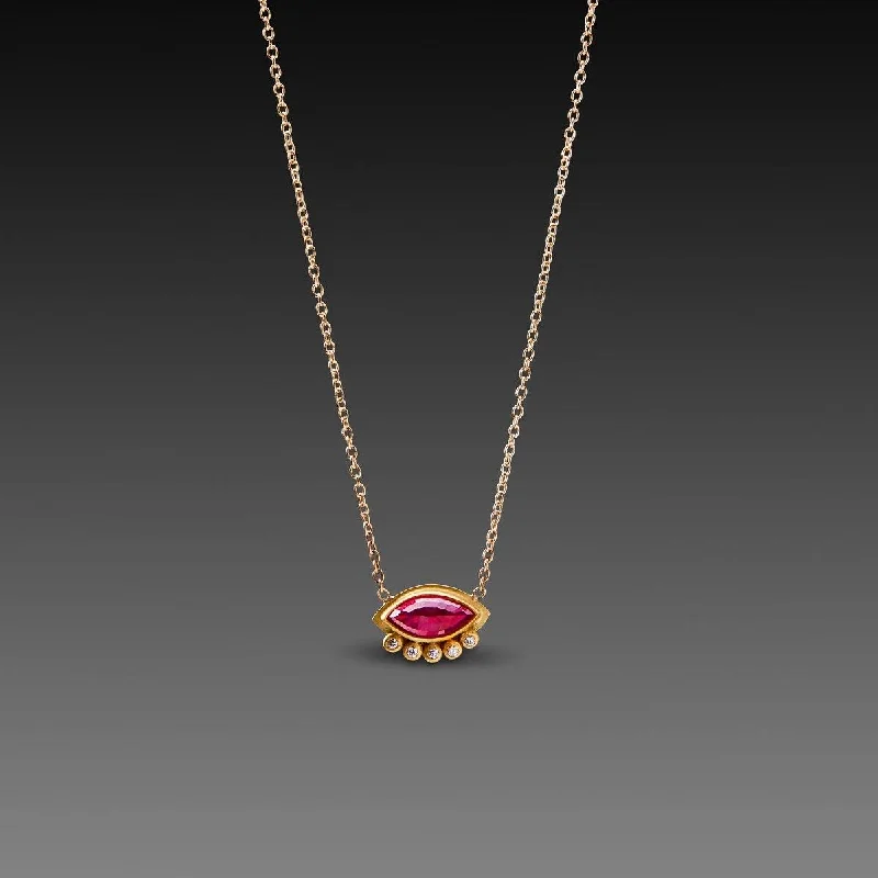 Custom Gold Necklace with Initials-Floating Ruby Necklace with Diamonds