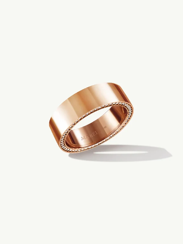 Wedding Ring Set with Diamonds-Ignis Extra-Wide Diamond Edge Accented Band In 18K Rose Gold - 8MM