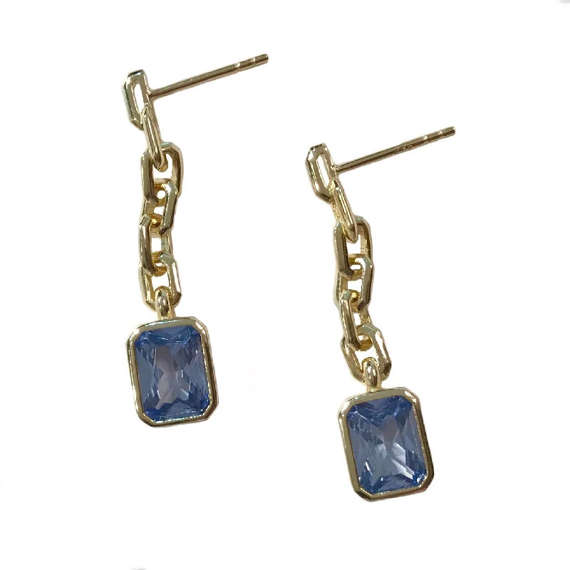 Crystal Drop Earrings-Rectangle Bezel Chain Drop Studs