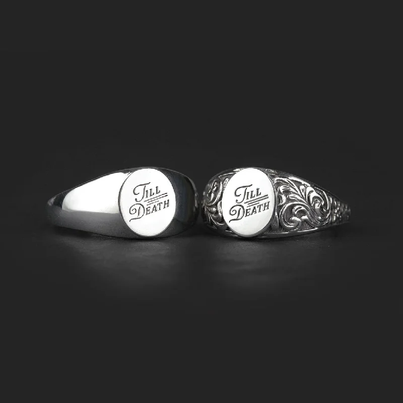 Personalized Couple’s Ring-TILL DEATH. Promise Signet Ring