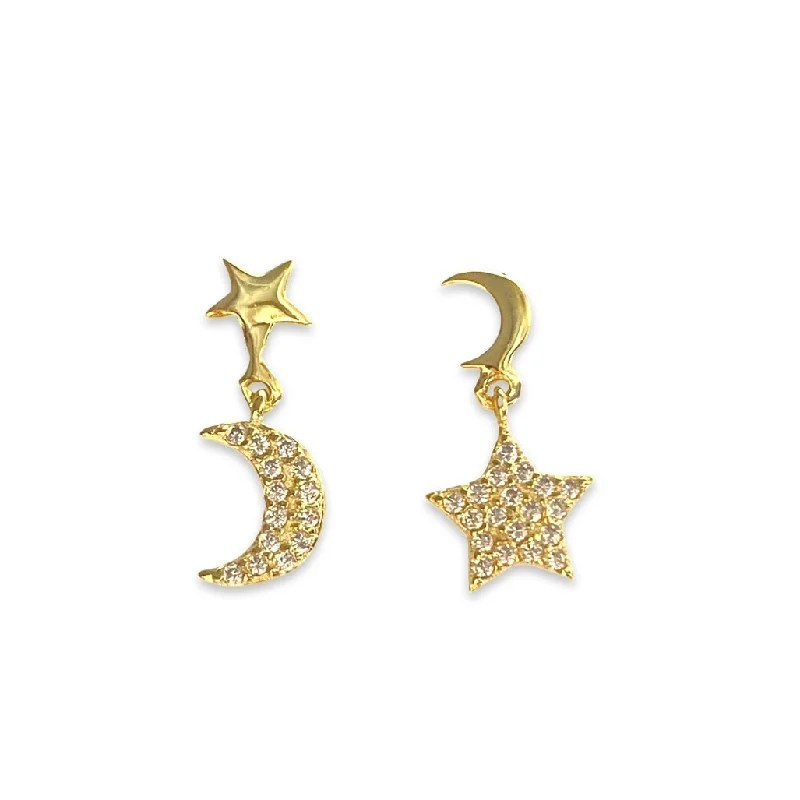 Silver Bead Earrings-Moon Star Charm Stud Earrings