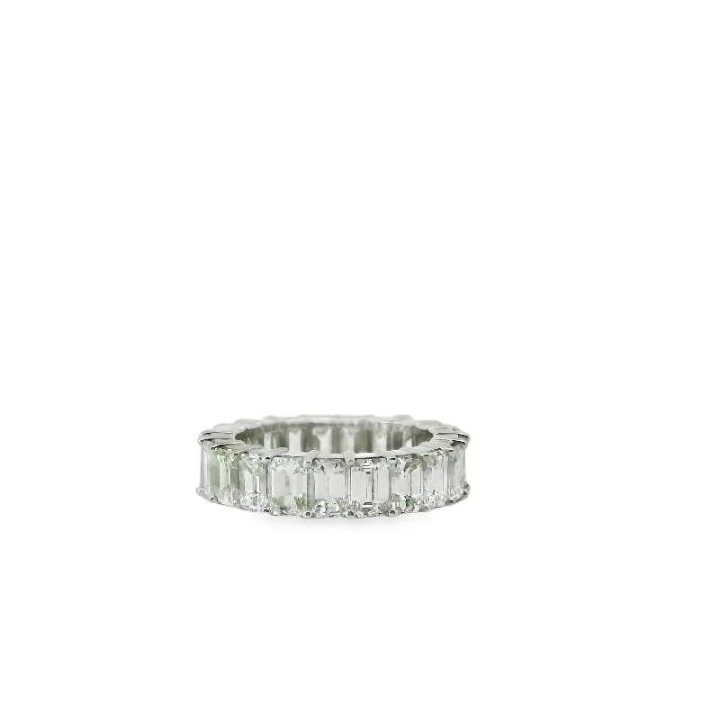 Silver Engagement Ring with Ruby-Emerald Cut Eternity Band Wedding Ring