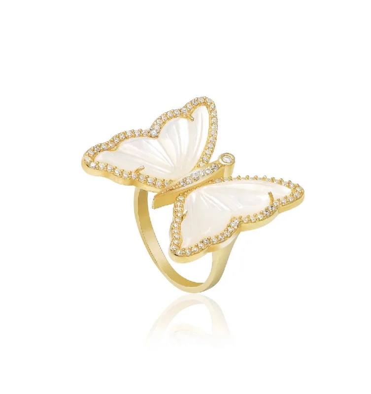 Vintage Wedding Ring-Mother of Pearl Butterfly Ring