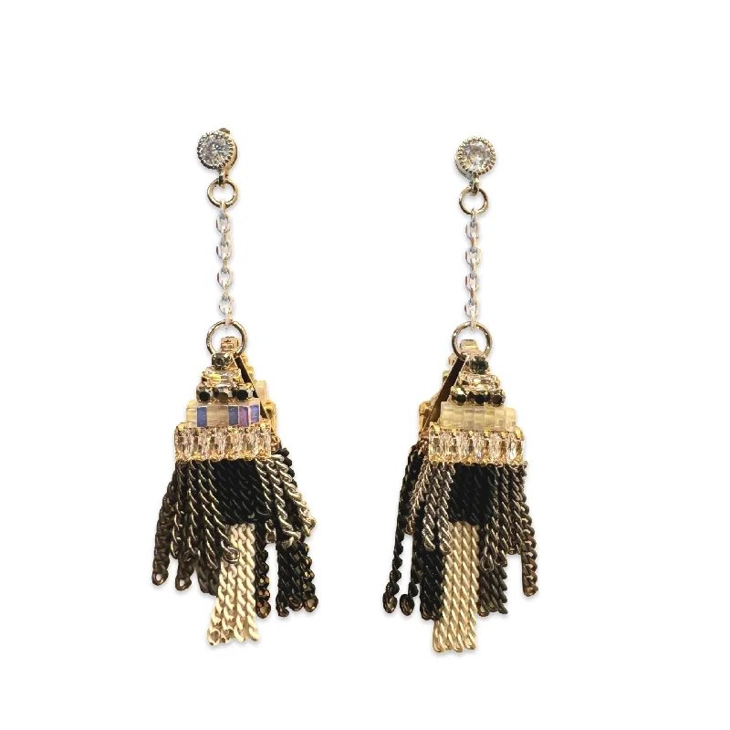 Shiny Crystal Earrings-Amy Metal Tassel Statement Earrings