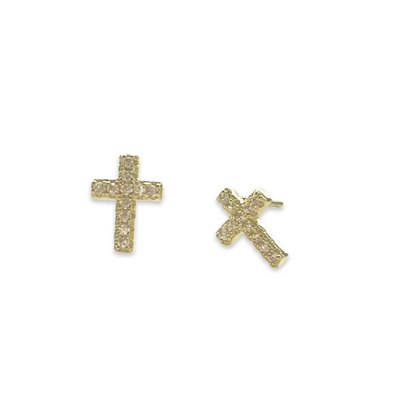 Small Gemstone Earrings-Cross Pave Studs