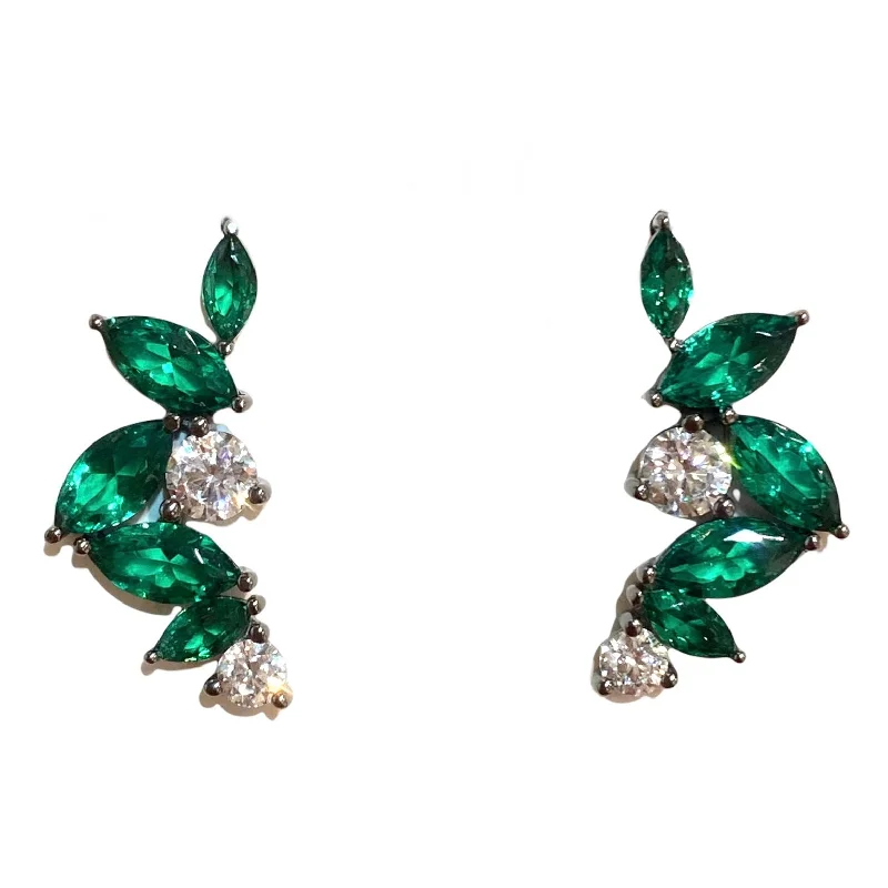 Chic Stud Earrings-Eva Emerald Crawler Stud Earrings