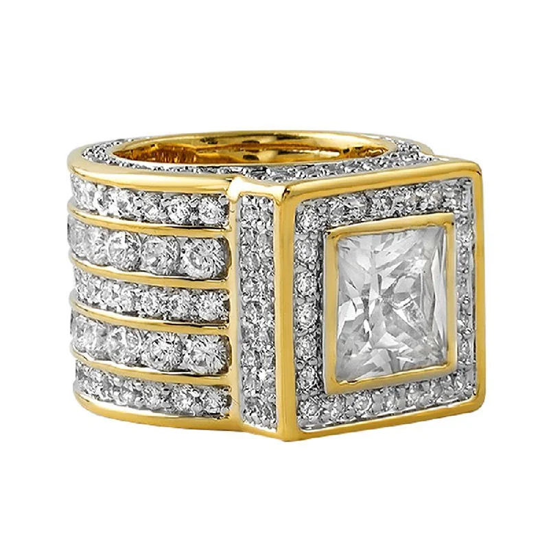 Luxury Diamond Ring-Gold .925 Silver Square President CZ Bling Ring