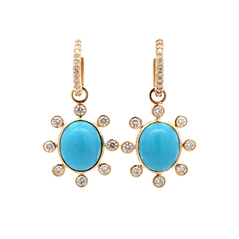 Silver Chandelier Earrings-Turquoise and Diamond Burst Drops