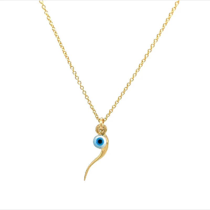 Modern Crystal Necklace-bara boheme | "ITALIAN HORN + EVIL EYE" Charm on Gold-Filled Chain Necklace