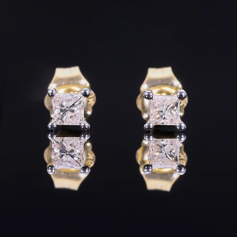 Vintage Gemstone Earrings-9K Gold Princess Cut Lab Grown Diamond Classic Stud Earrings