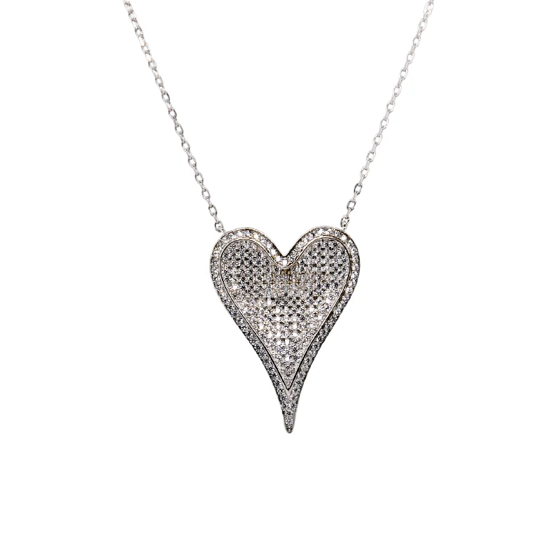 Boho Style Necklace-"3D HEART" Large CZ Necklace